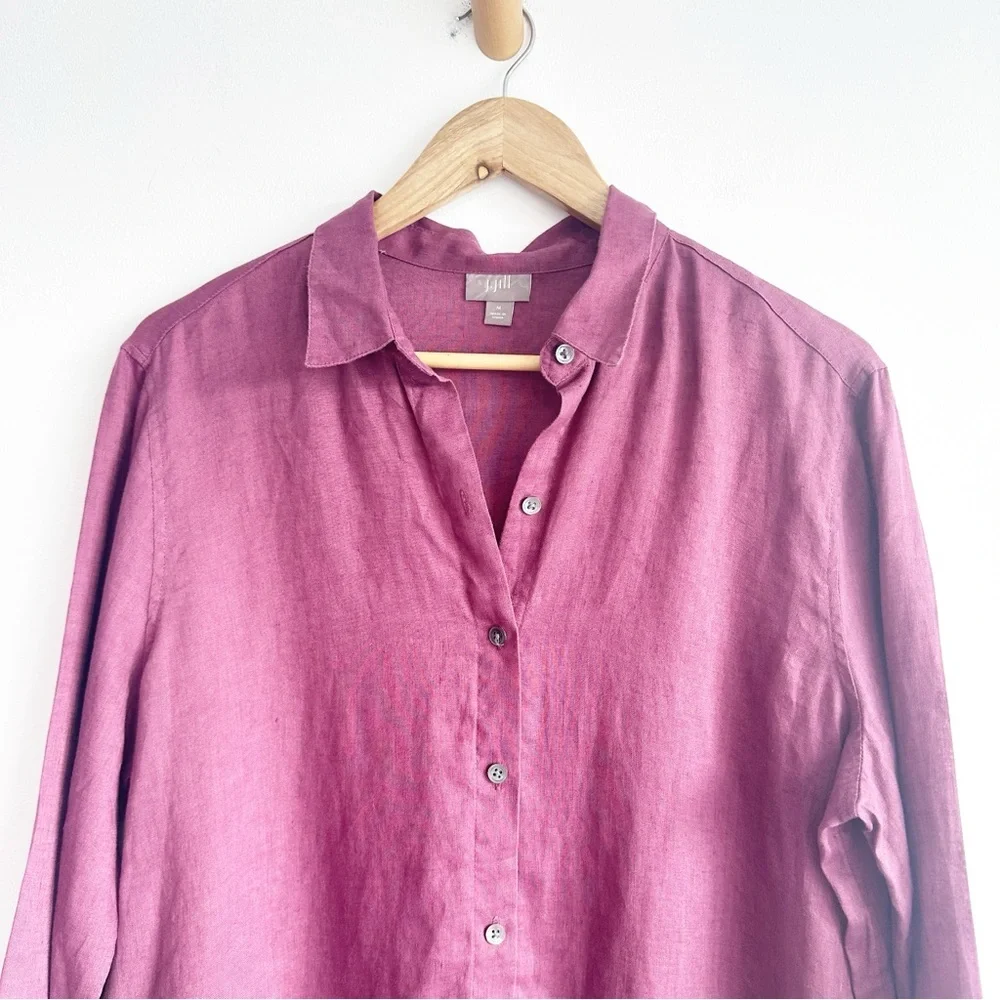 J. Jill Linen Top Button Front Long Sleeve Mauve Medium - Picture 2 of 7